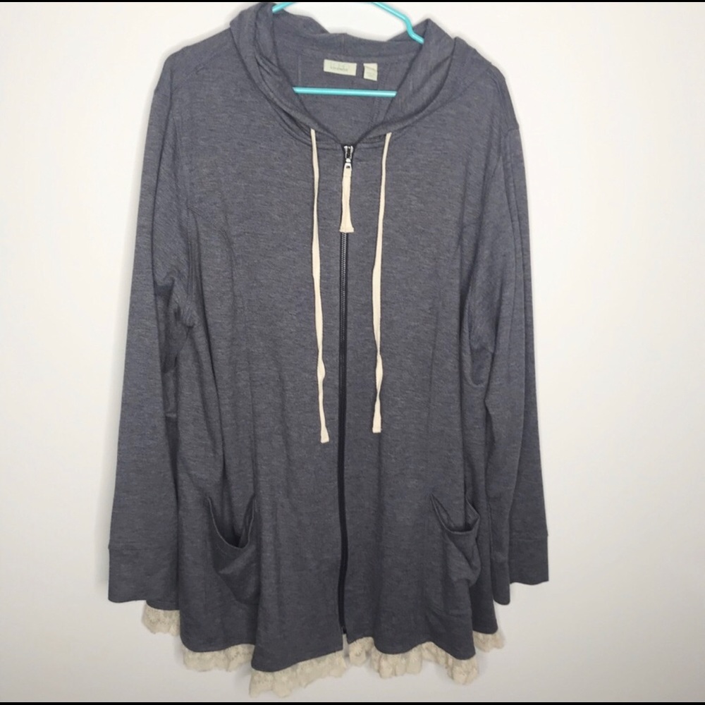 LOGO by Lori Goldstein Blue zip hood jacket lace